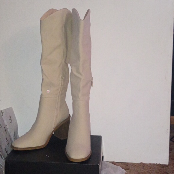 Lulu's Beckyy Bone Suede Square Toe Knee-High Boots from Lulus - Picture 10 of 11